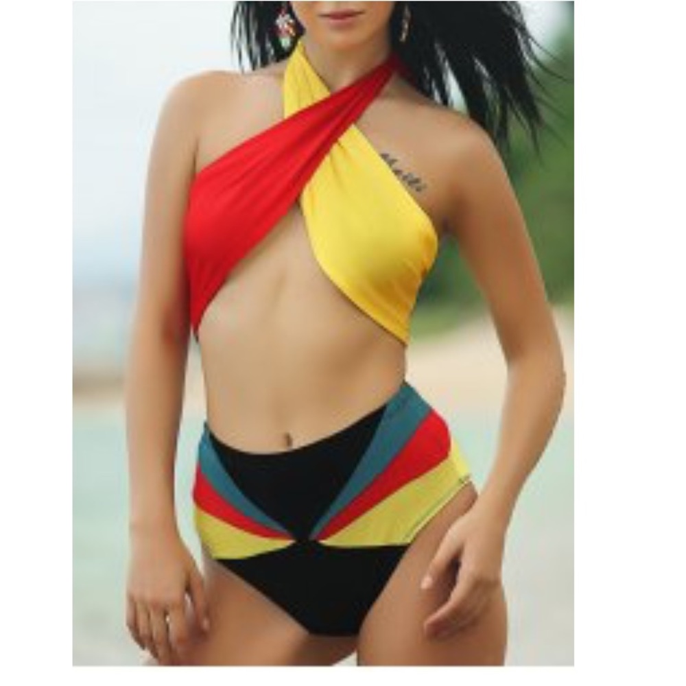High Wait Multicolor Halter Bikini